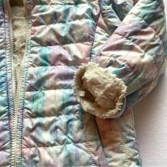 The North Face Girls Mossbud Swirl Reversible Jacket 4T Pastel Puffer Fur Snow - Picture 4 of 6